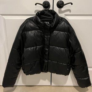 Zara FAUX LEATHER PUFFER JACKET